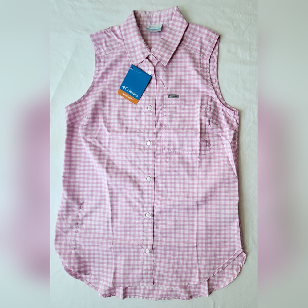 COLUMBIA Anytime Lite Sleeveless Shirt - Pink Gingham - Size S (NWT) - Picture 10 of 16